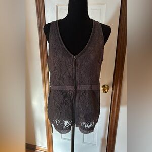 BKE Boutique Grey Lace Zip-Up Blouse